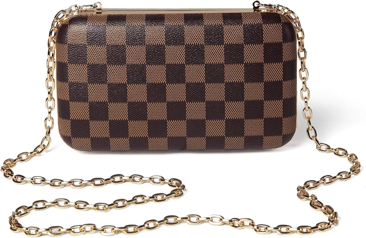 Checkered Minaudiere Evening bag - RFID Blocking Cross body clutch -PU Vegan Leather | Amazon (US)