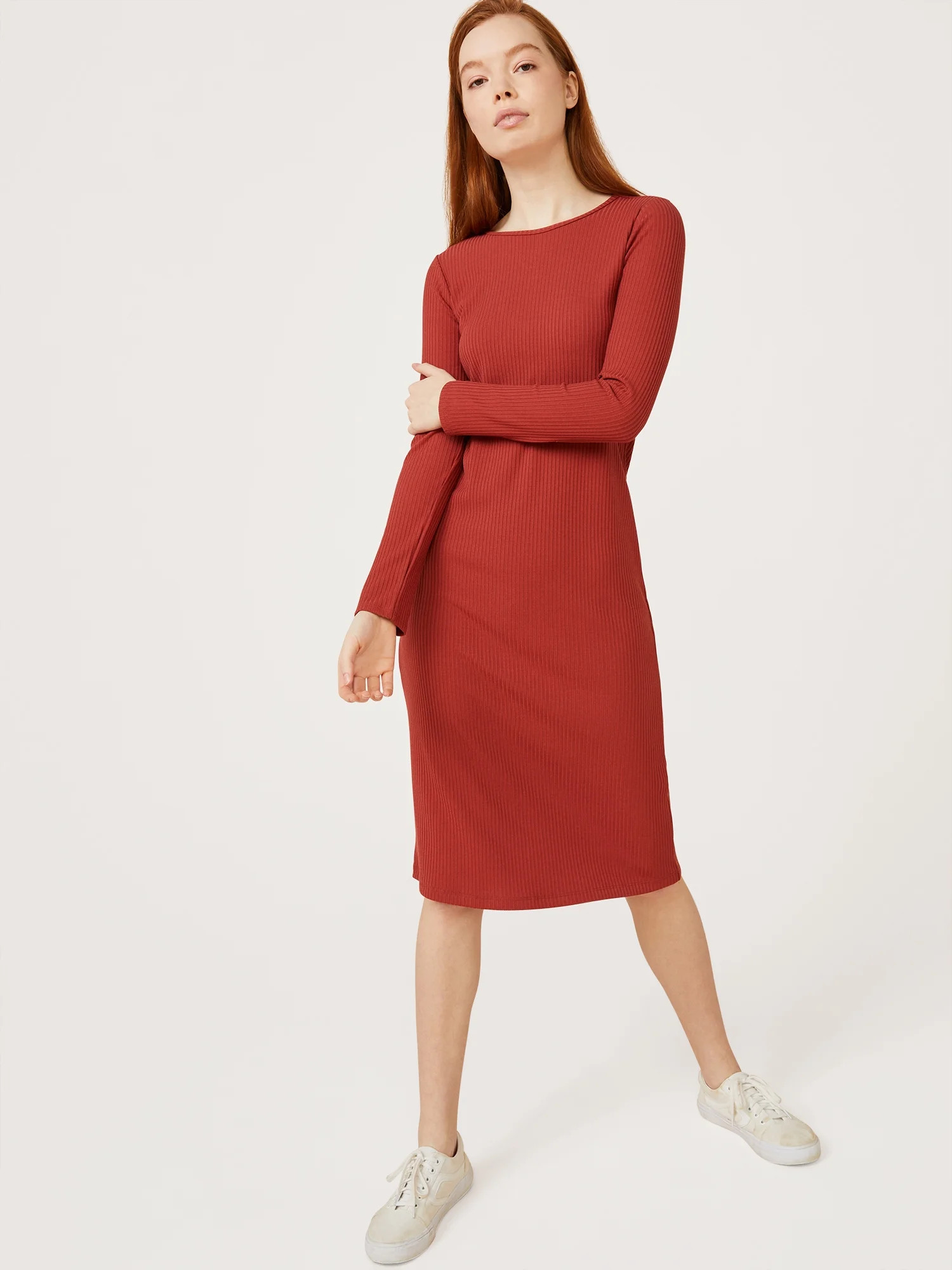 Free Assembly Women's Long Sleeve Ribbed Dress | Walmart (US)