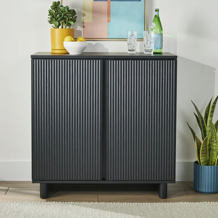 Better Homes & Gardens Lillian Fluted Bar Cabinet, Black | Walmart (US)