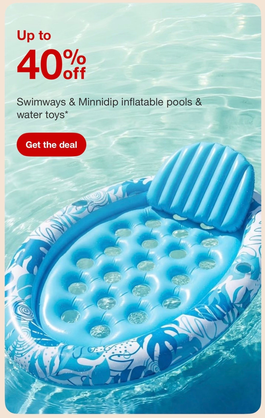 Up to 40% off swimways and minidip, inflatable pools and water toys @Target 🎯￼

#LTKSaleAlert #LTKSwim #LTKHome
