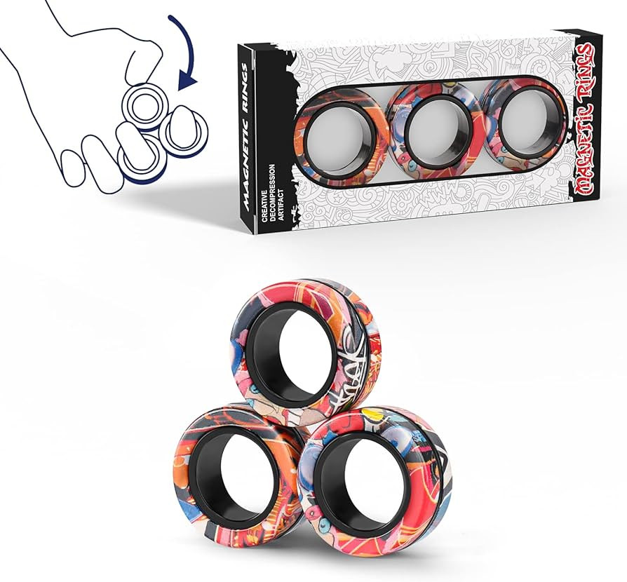 Magnetic Rings Fidget Toy Set, Idea ADHD Fidget Toys, Adult Fidget Magnets Spinner Rings for Anxi... | Amazon (US)