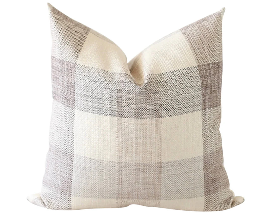 Neutral Plaid Pillow Cover, Tan Pillow, Beige Pillow Cover, Plaid pillow Cover, Tan and Gray Pill... | Etsy (US)