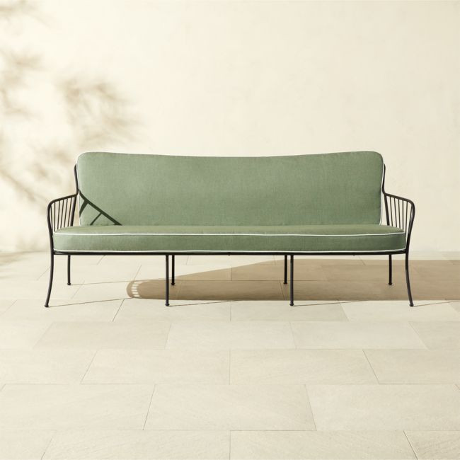 Welling Black Metal Outdoor Sofa with Green Sunbrella® Cushions | CB2