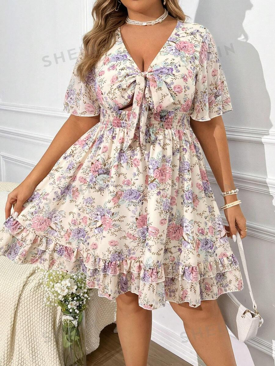 SHEIN Frenchy Plus Size Chiffon Printed Dress With Straps | SHEIN
