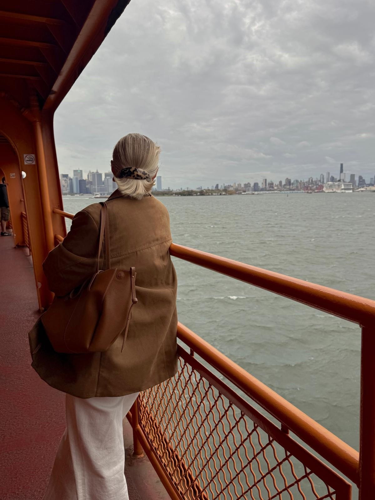 Autumn New York City outfit inspiration- Arket tortoiseshell hair clip, H&M tan brown faux suede blazer, Aligne white straight leg jeans, polene Paris cyme mini handbag 

#LTKstyletip #LTKautumn #LTKuk