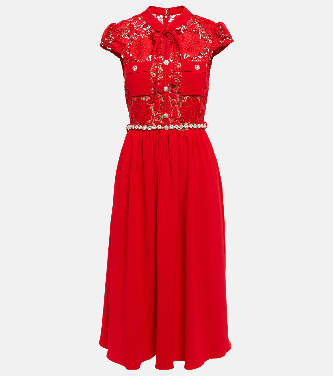 Lace-trimmed crêpe midi dress | Mytheresa (US/CA)