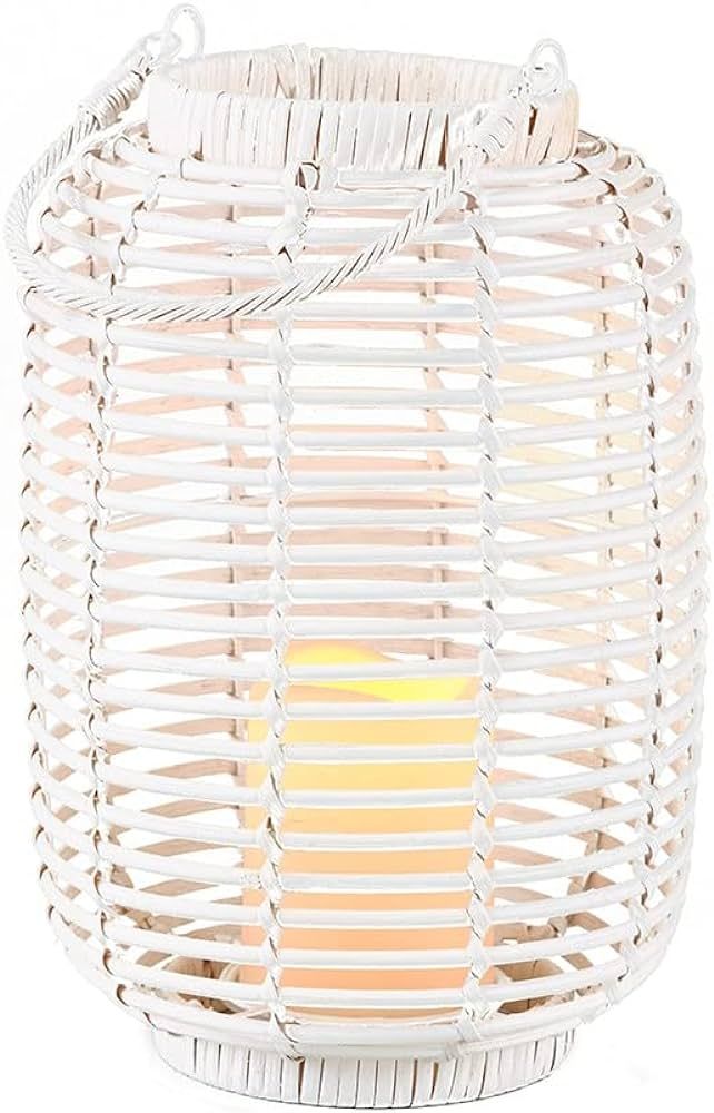 Wicker and Rattan LED Candle Lantern with Cage Look - White - Large | Amazon (US)