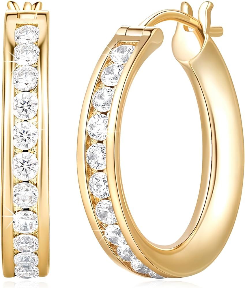 NandnSnow 14K Gold Hoop Earrings Gold Diamond Hoop Earrings for Women 14K Gold Earrings for Women... | Amazon (US)