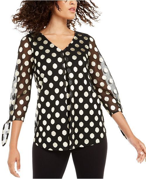 Alfani V-Neck Dot-Print Mesh Top, Created For Macy's & Reviews - Tops - Women - Macy's | Macys (US)