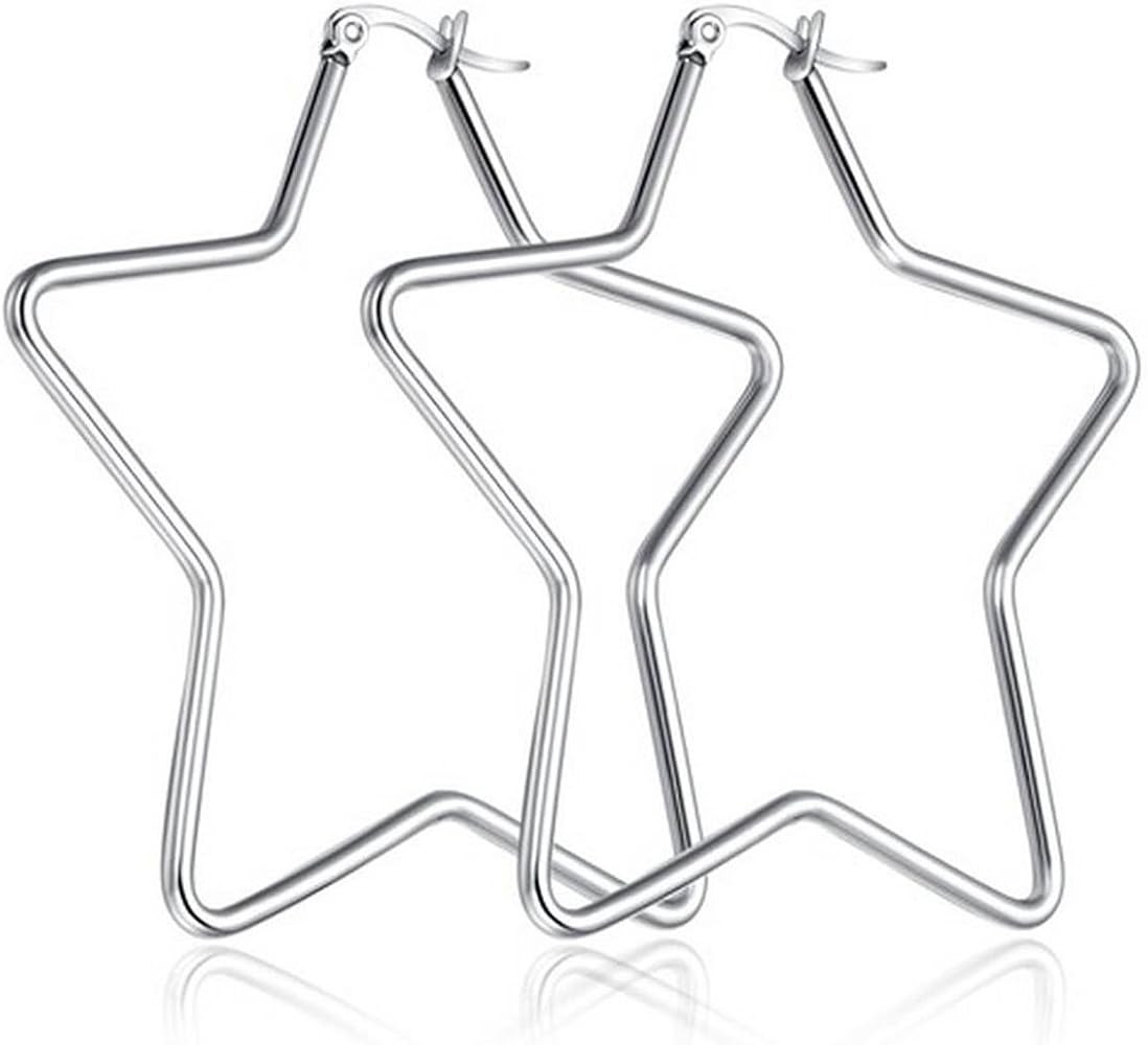 DIB Stainless Steel Star Hoop Earrings Large Shaped High Polished Dangle Earrings for Women Silve... | Amazon (US)