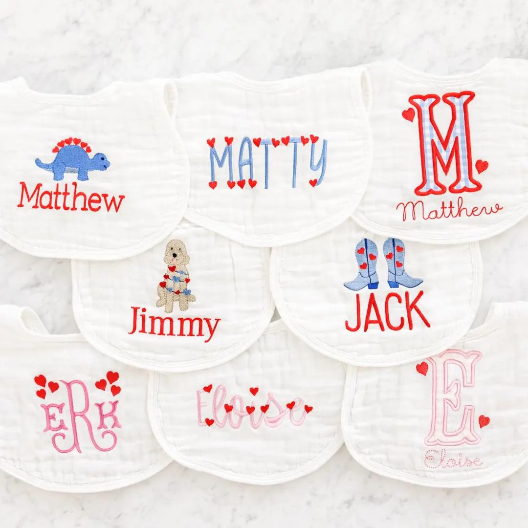 Valentines Day Custom Embroidered Muslin Bibs and Burp Cloths for Baby Girl and Boy, Monogrammed ... | Etsy (US)