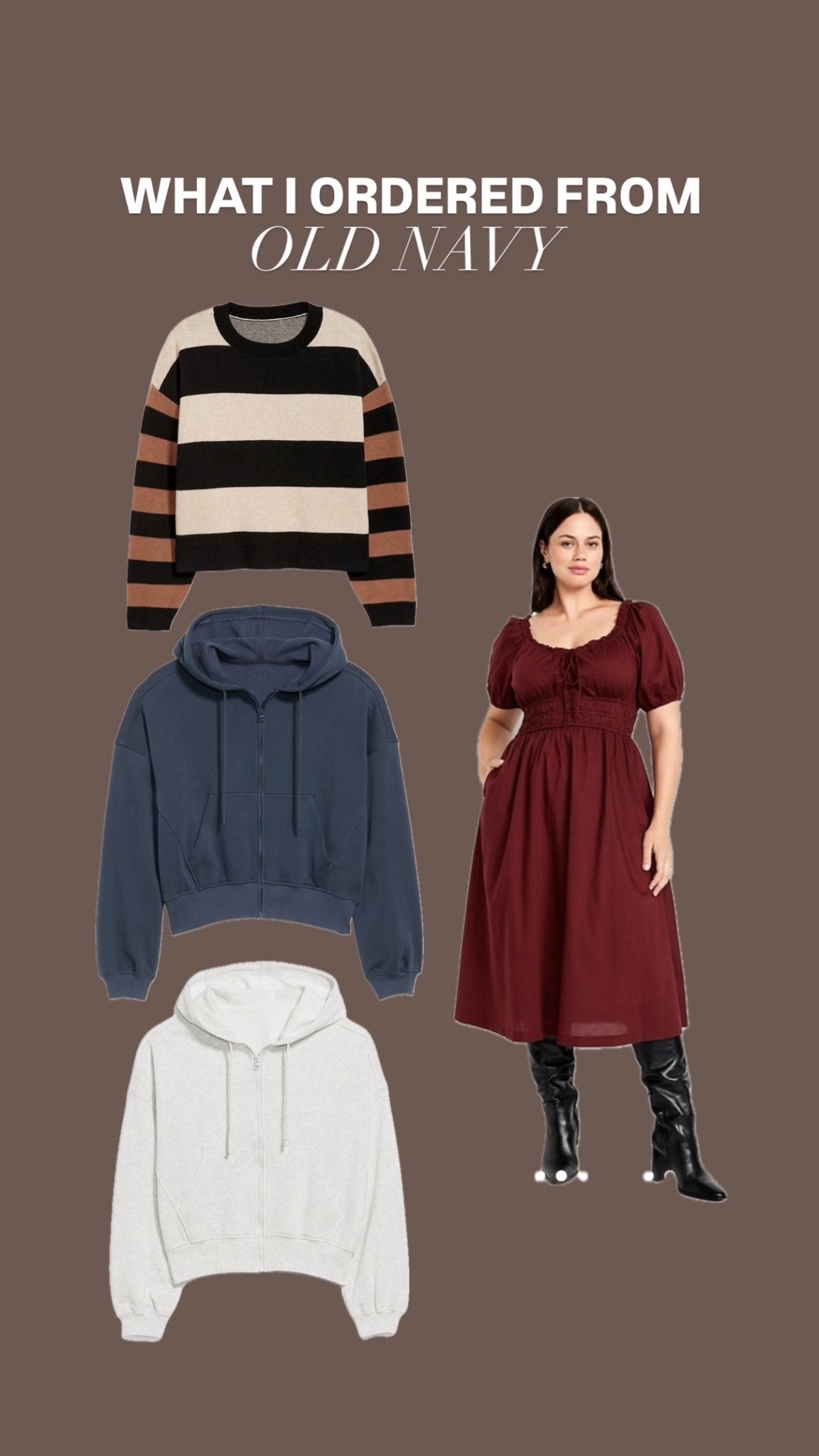 My most recent order from Old Navy. Got a large in all 3 sweaters and a medium petite in the dress :) 

#LTKPetite #LTKMidsize #LTKSaleAlert