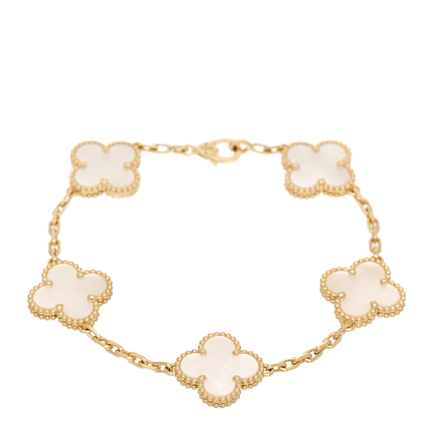 VAN CLEEF & ARPELS 18K Yellow Gold Mother of Pearl 5 Motifs Vintage Alhambra Bracelet | FASHIONPHILE (US)