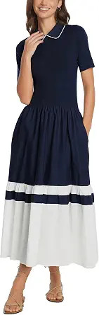 D-Sun Women Casual Sweater Mid Dress Patchwork A-Line Business Work Dress | Amazon (US)