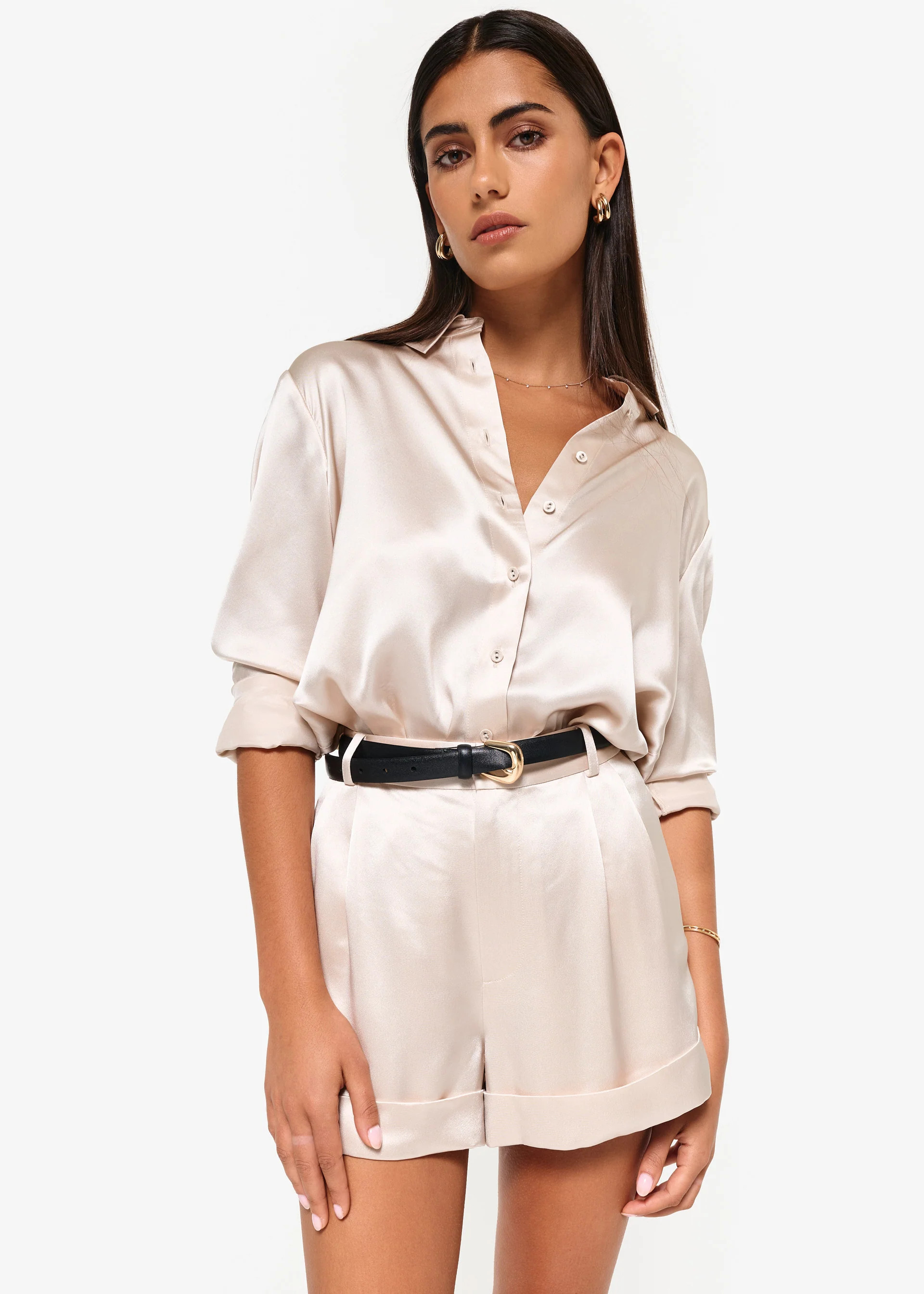 Crosby Silk Blouse Oat | CAMI NYC