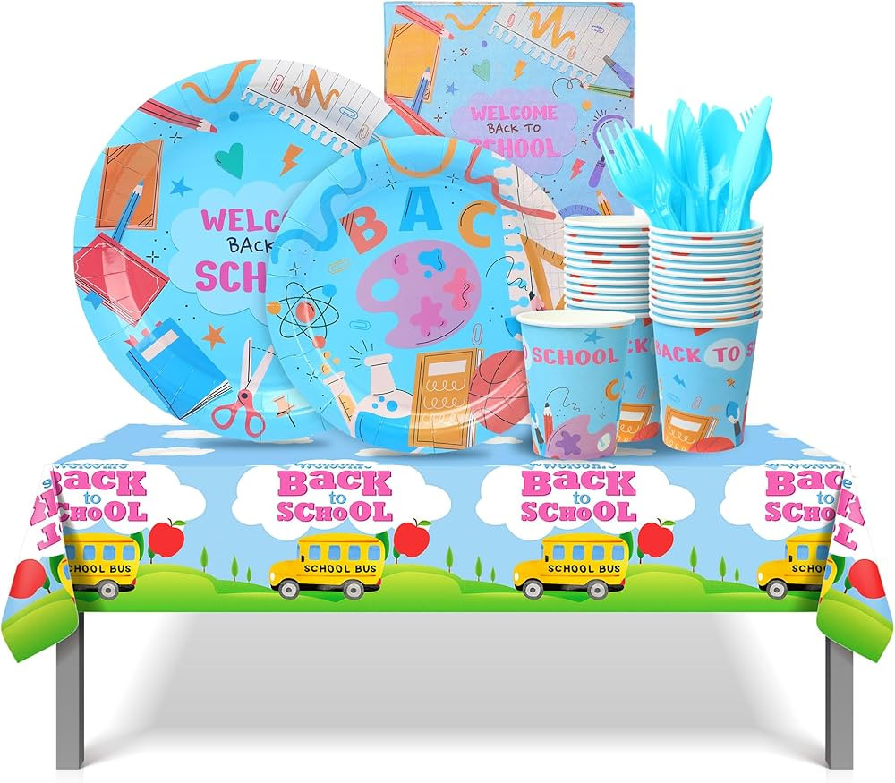 Back to School Party Tableware Set,141 Pcs Welcome Back to School Supplies with School Bus Tablec... | Amazon (US)