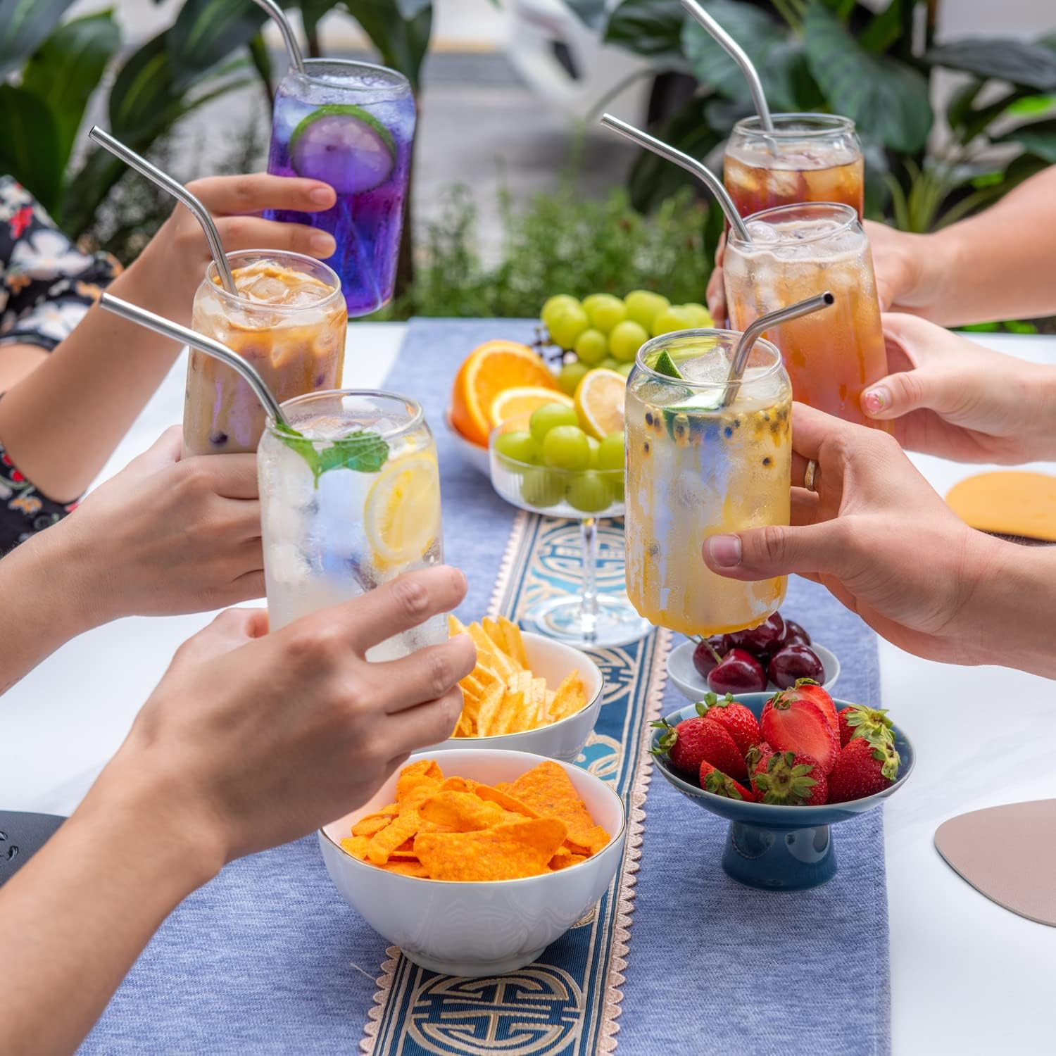 Banmiip Colorful Glass Cups 6PCS, 14.5oz Dazzling Drinking Glasses Sets, Beer Can Glass Cups, Ice... | Amazon (US)