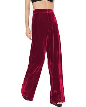 Velvet Pants for Women High Waist Loose Wide Leg Pants Casual Office Velour Long Trousers with Po... | Amazon (US)