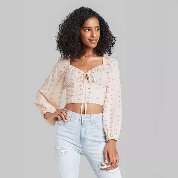 Women's Puff Long Sleeve Sweetheart Milkmaid Cropped Top - Wild Fable™ | Target