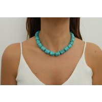 Chunky Dyed Turquoise Necklace, Stone, Bracelet, Gemstone Necklace Summer Jewelry, Gift For Her | Etsy (US)