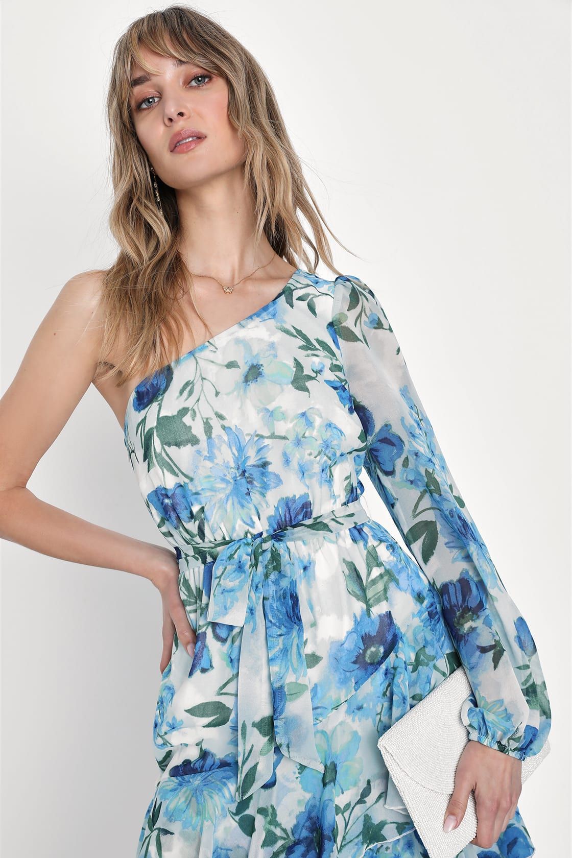 Such Sweetness Blue Floral Print Tiered Ruffled Midi Dress | Lulus
