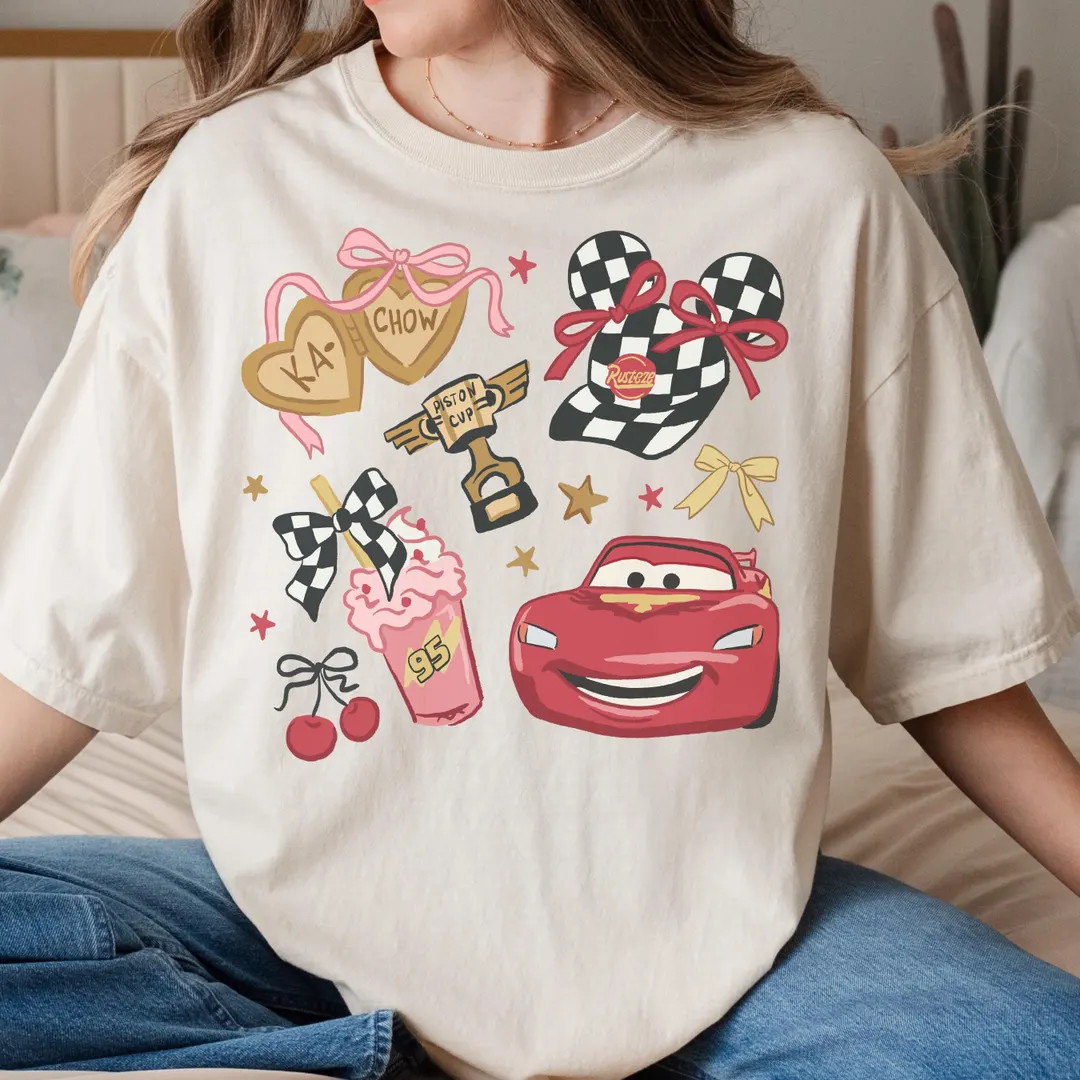 Comfort Color® Disney Coquette Bow Cherry Lightning Mcqueen Disney Cars Shirt, Disney Pixar Char... | Etsy (US)