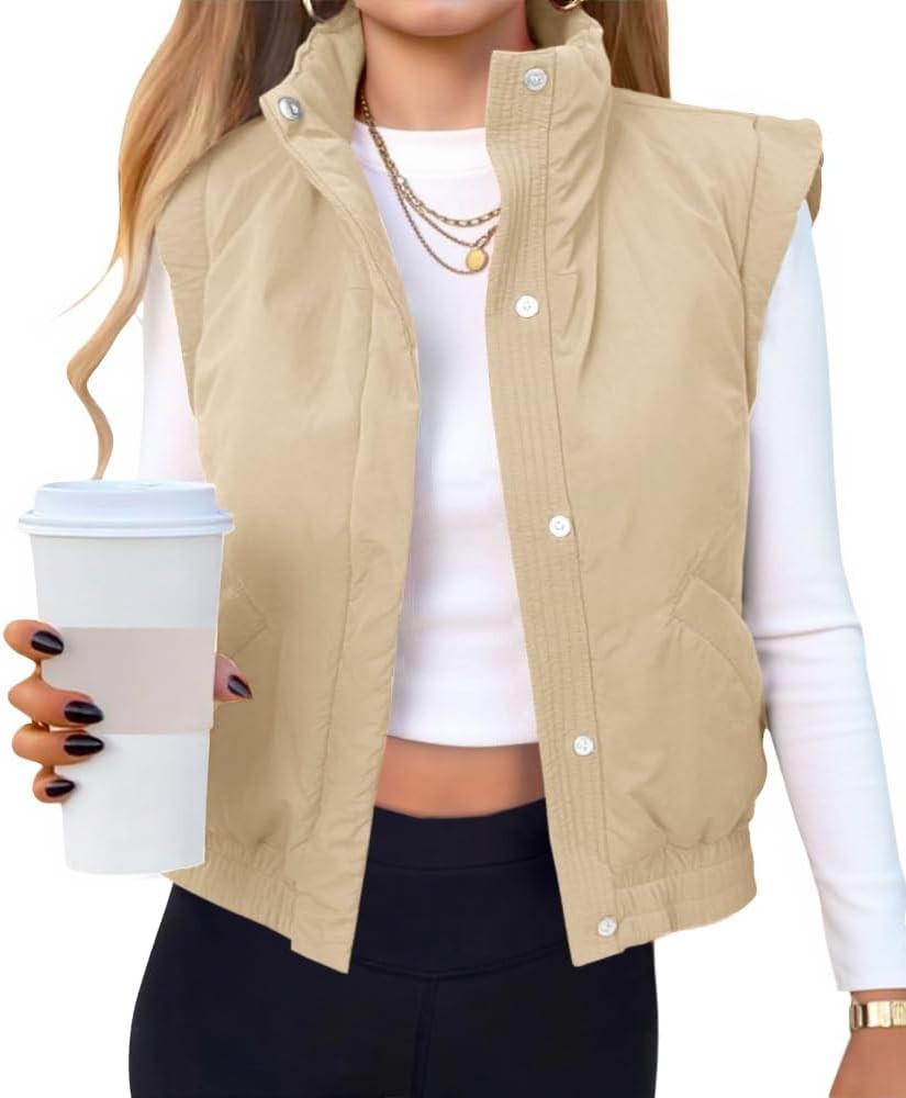 Tankaneo Womens Cropped Puffer Vest Lightweight Quilted Jacket Sleeveless Button Down Fall Winter... | Amazon (US)