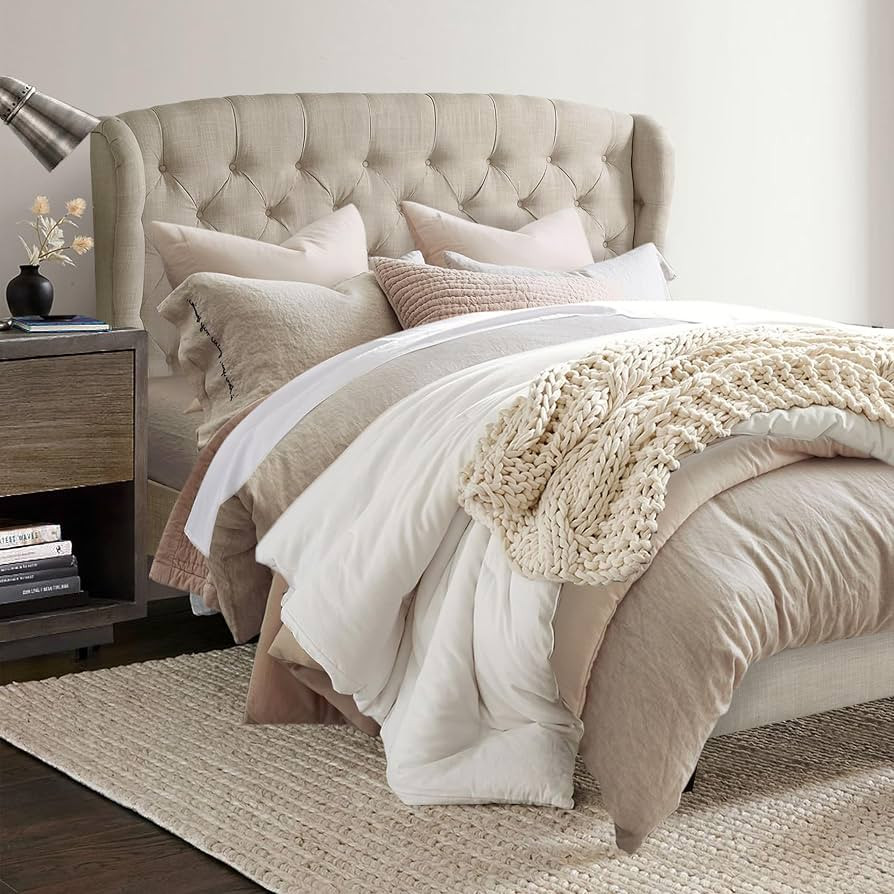 Rosevera Josie Wingback Bed/Tufted Headboard Adjustable Height Bed Frame/Fabric Upholstered Bed F... | Amazon (US)