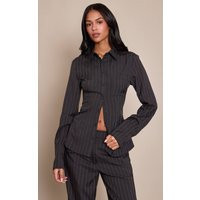 Tall Charcoal Pinstripe Shirt | PrettyLittleThing UK
