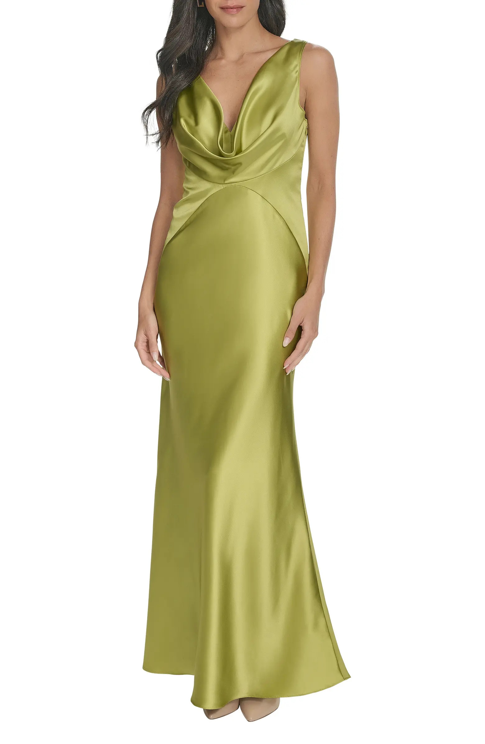Draped Neck Satin Gown | Nordstrom