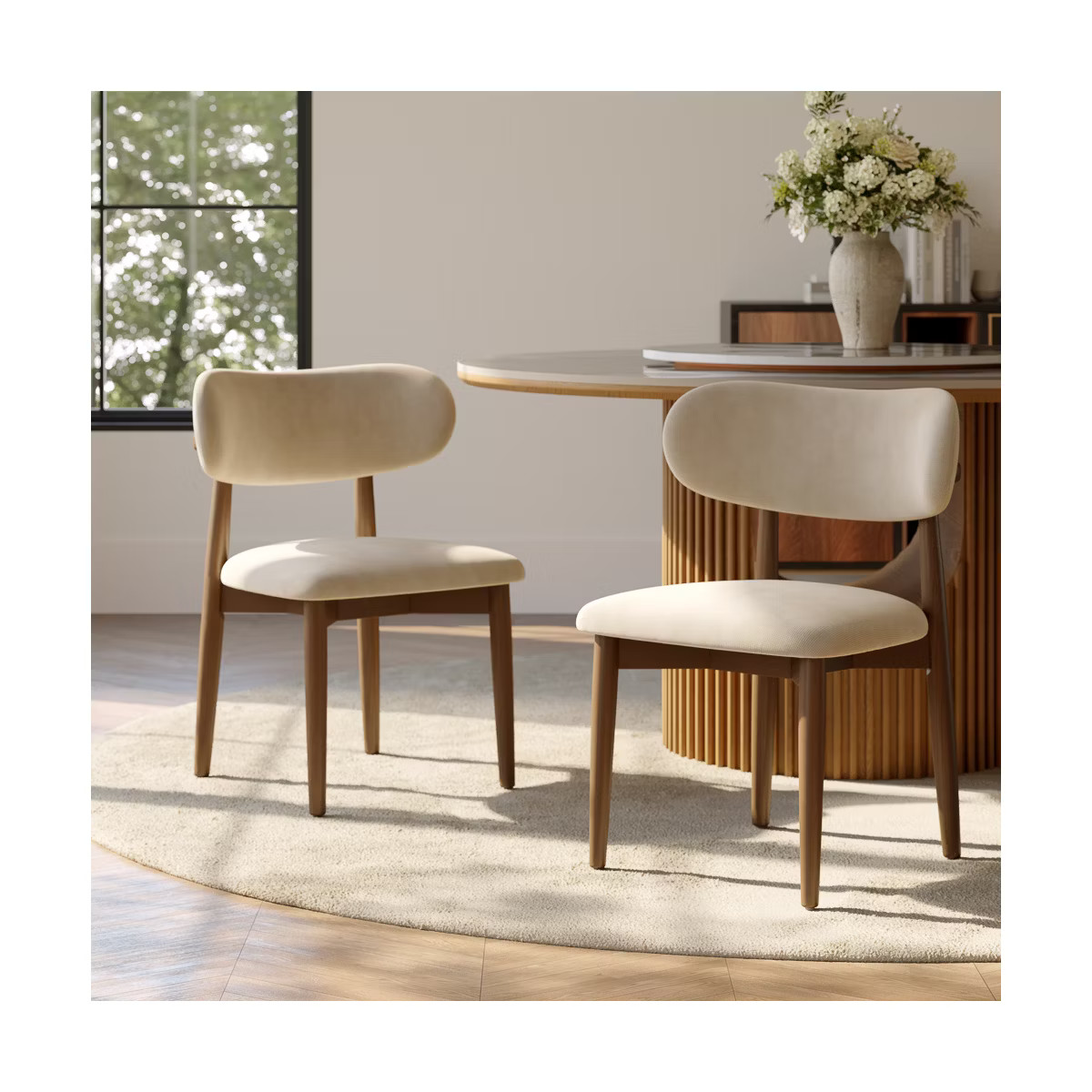 POVISON Fully Assembled Mid-Century Modern Wood Dining Chairs Set of 2，Curved Soft Backrest and... | Target