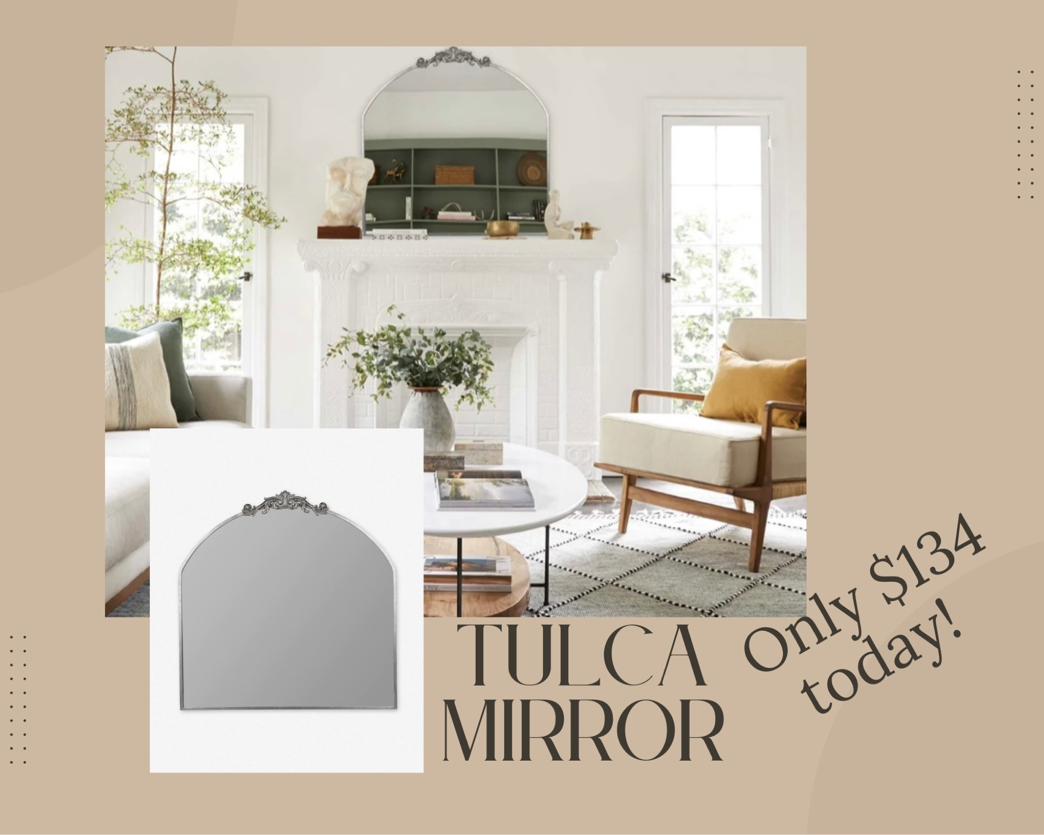 The Lulu and Georgia arch and round Tulca mirrors are 60% off today AND 25% off sitewide sale on top of that! They look stunning above a fireplace or console table. 
#luluandgeorgia
#accentmirror #homedecorsale #transitionalhome


#LTKhome #LTKsalealert #LTKstyletip