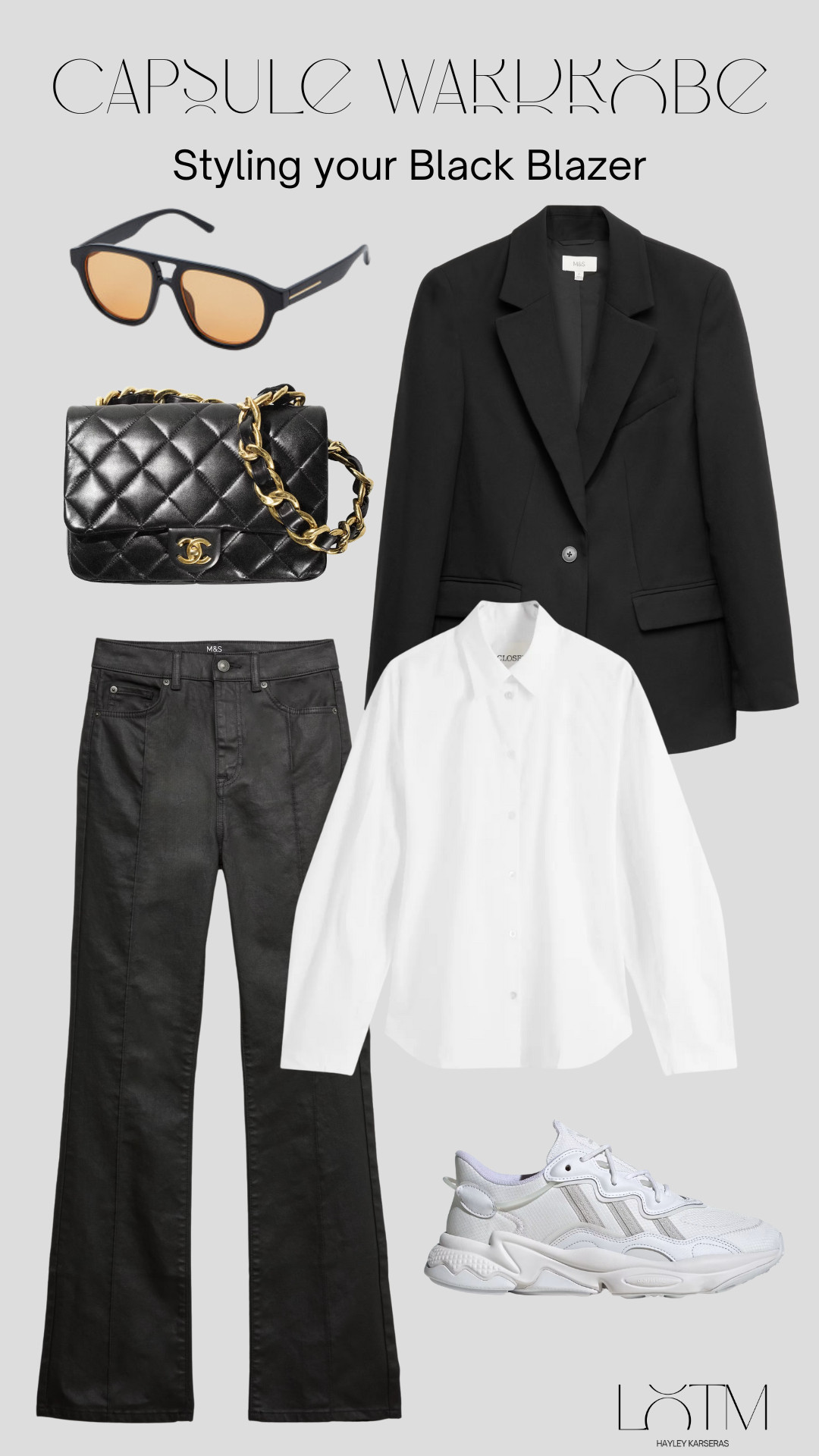 Styling your capsule wardrobe, white shirt, black blazer, coated jeans, white trainers, black handbag, tinted sunglasses. 

 

#LTKuk #LTKeurope #LTKstyletip