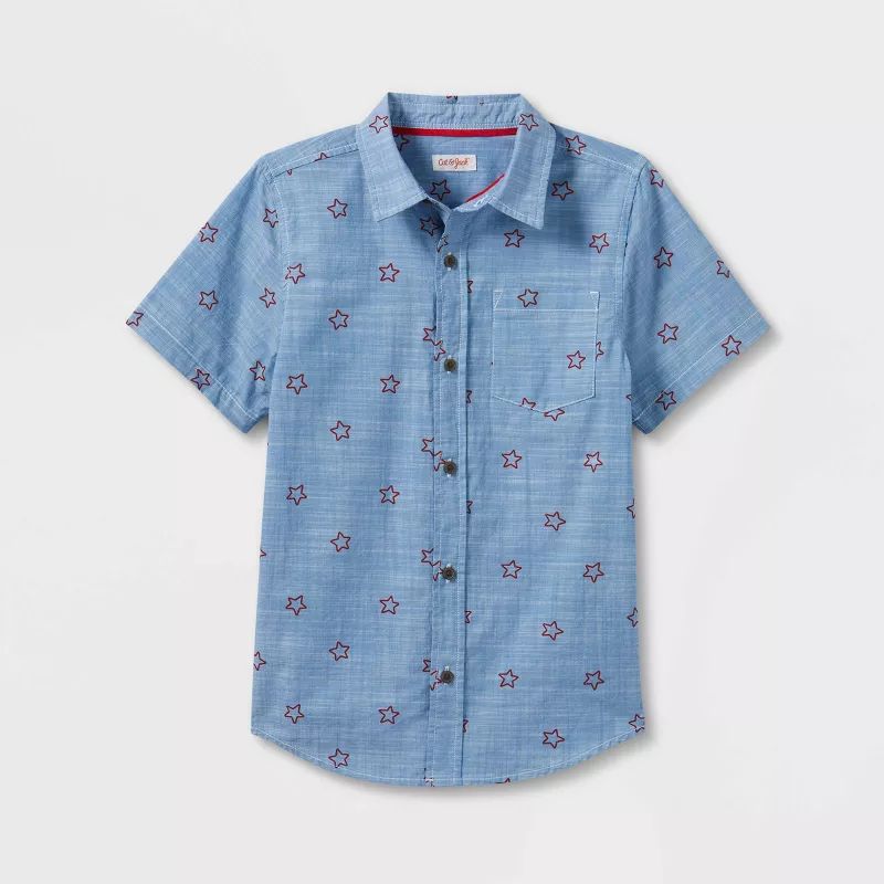 Boys' Woven Star Print Button-Down Short Sleeve Shirt - Cat & Jack™ Blue | Target