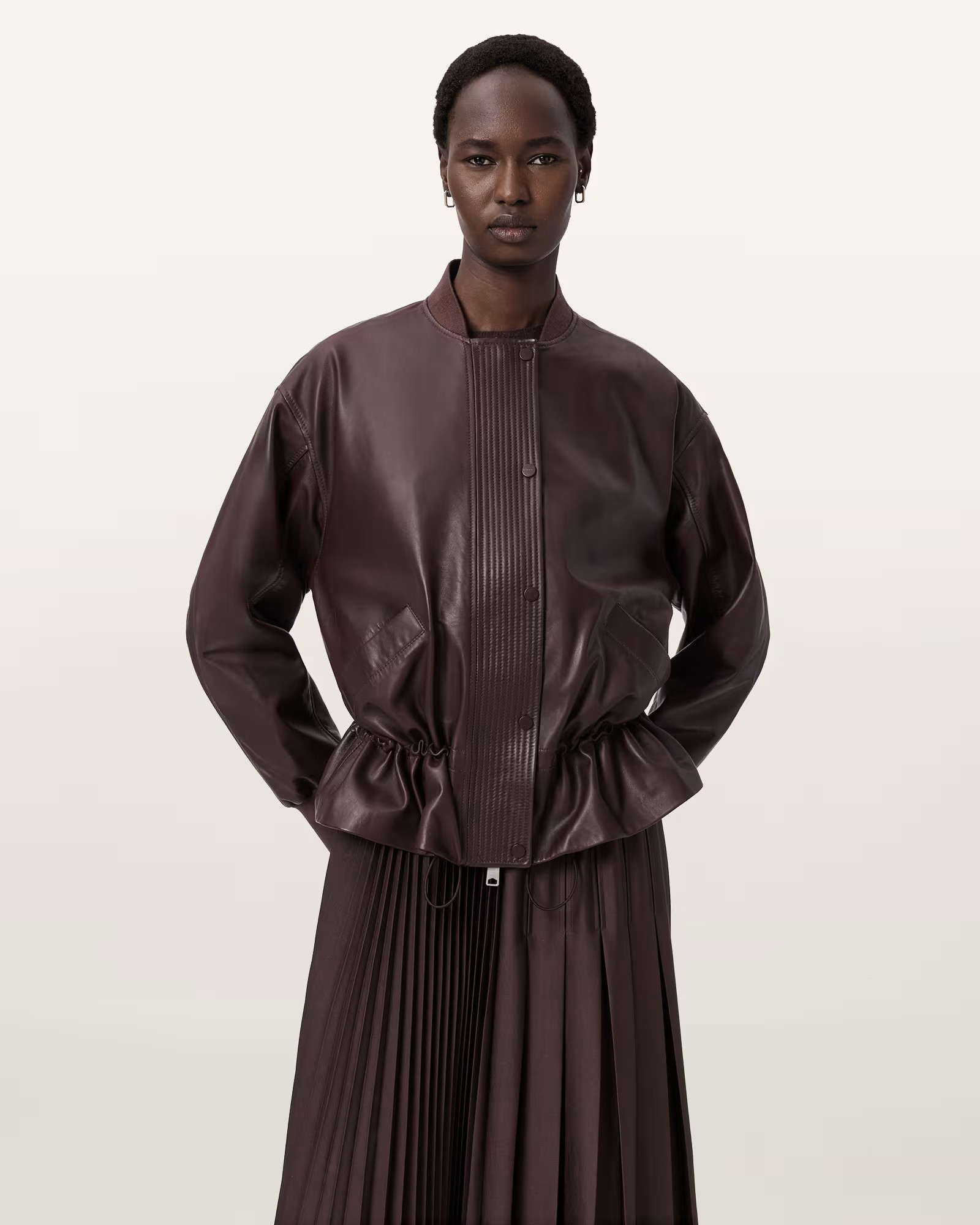 Sofi Drawstring Leather Bomber Jacket OXBLOOD RED | ALLSAINTS | AllSaints UK