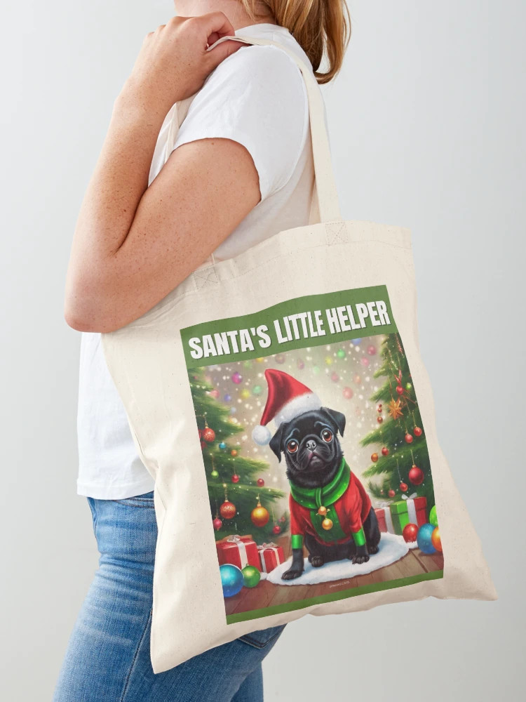 Christmas Black Pug - Santa's Little Helper Tote Bag | Redbubble (US)