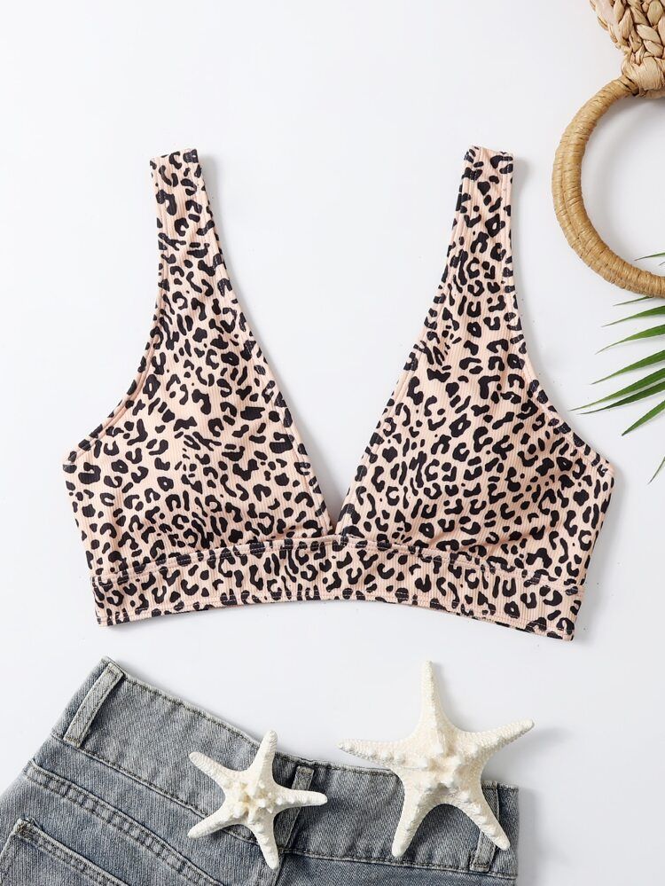 Leopard V Neck Bikini Top | SHEIN