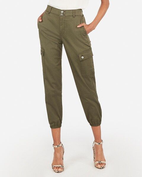 high waisted elastic back utility cargo jogger pant | Express