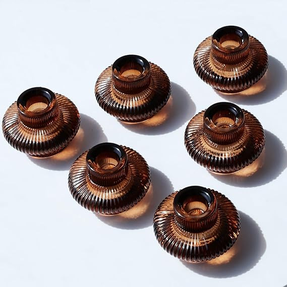 VOHO Brown Candlestick Holders Set of 6, Old Fashioned Candle Sticks Holder Decor for Daily Room/... | Amazon (US)