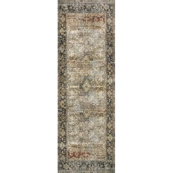 Loloi Layla Printed Oriental Distressed Olive / Charcoal 2'-6" x 7'-6" Runner Rug | Walmart (US)