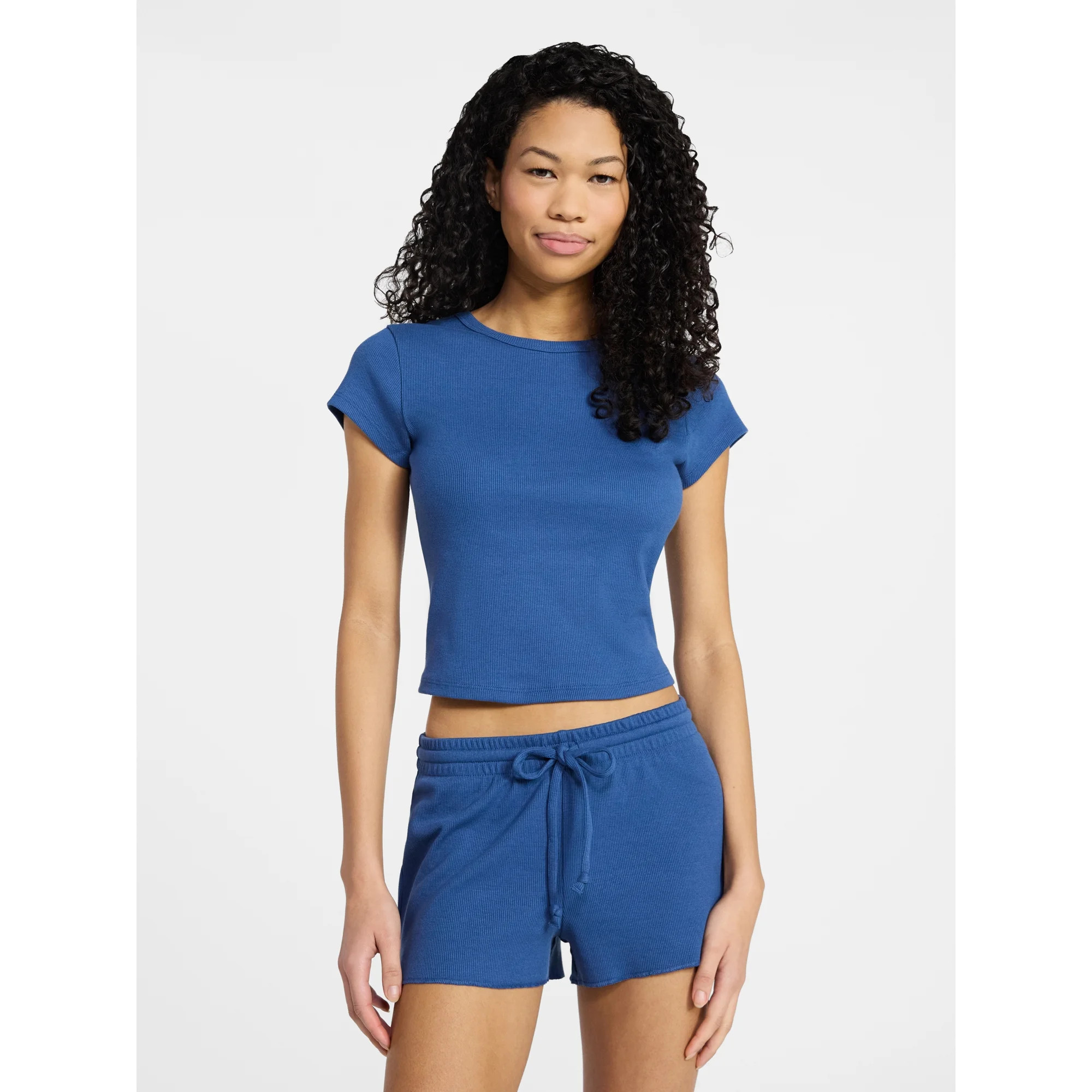 No Boundaries Sleep Ribbed Tee and Shorts Set, 2-Piece, Women’s XXS-3X | Walmart (US)