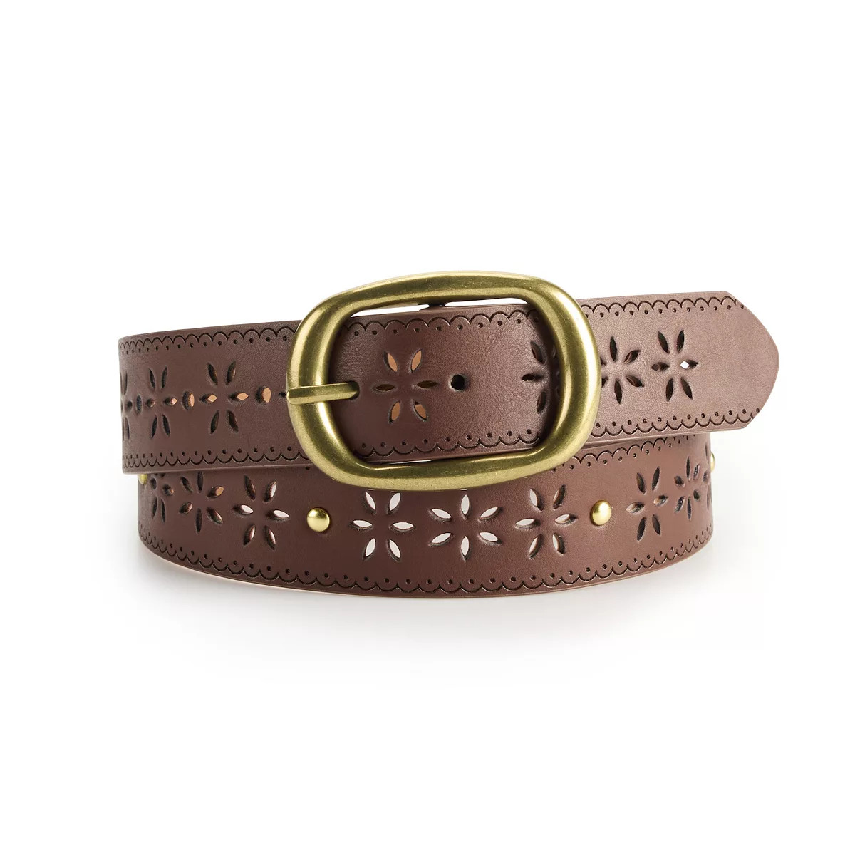 Women's Sonoma Goods For Life® Floral Perf & Stud Detail Belt, Size: XL, Brown | Kohl's