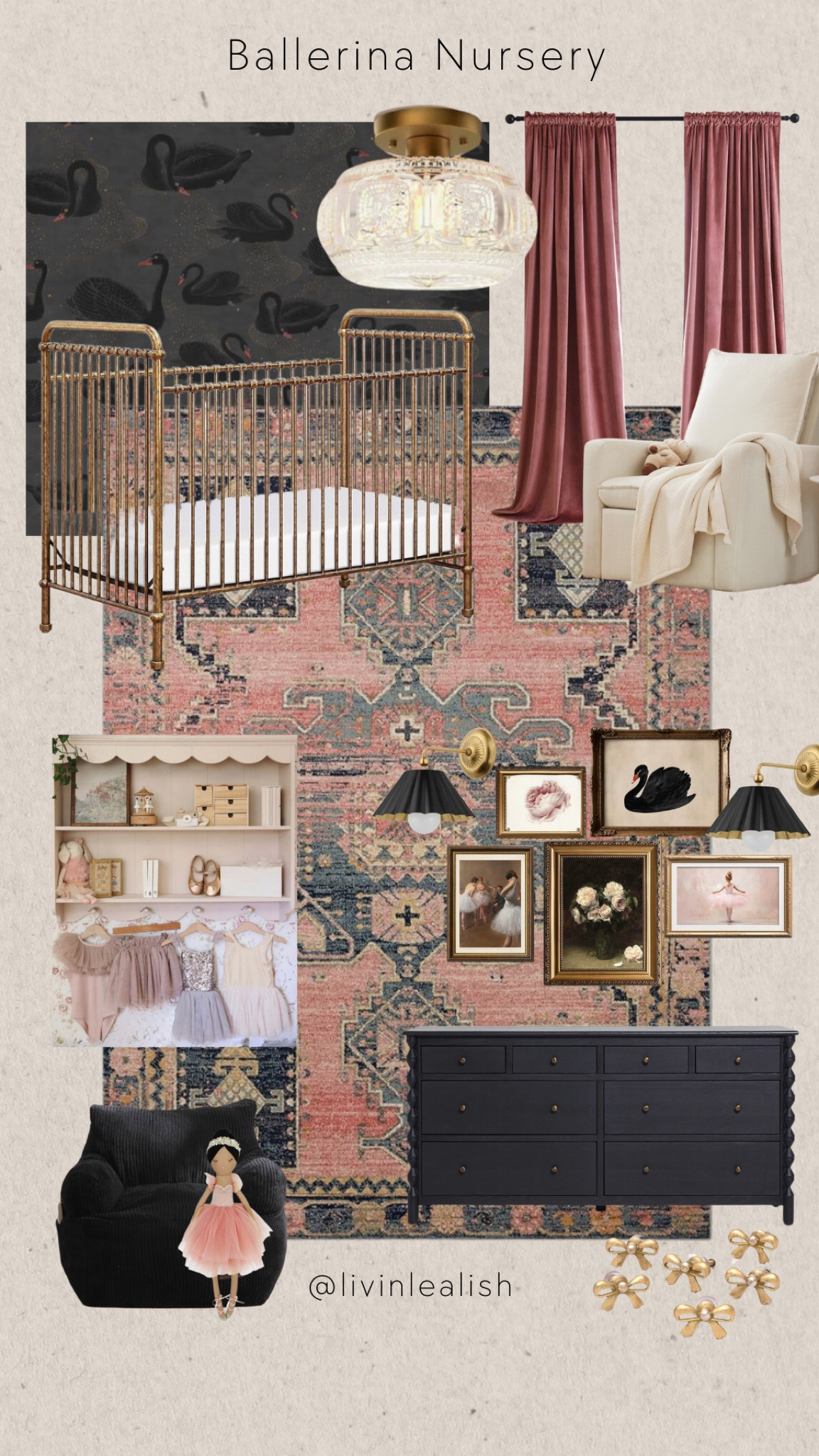 Ballerina & Black Swan Nursery! 🩰🦢 Wallpaper is from Rebel Walls & light fixture from Wayfair! #ballerinaroom #moodynursery #darknursery #blackswannursery #girlnursery

#LTKHome #LTKKids #LTKBaby