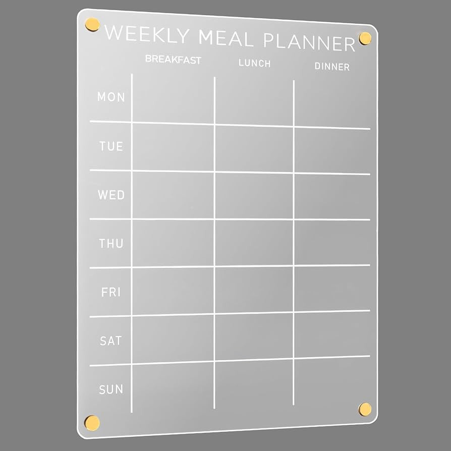 Acrylic Weekly Meal Planner – Clear Magnetic Dry Erase Menu Board for Fridge, Refrigerator Cale... | Amazon (US)