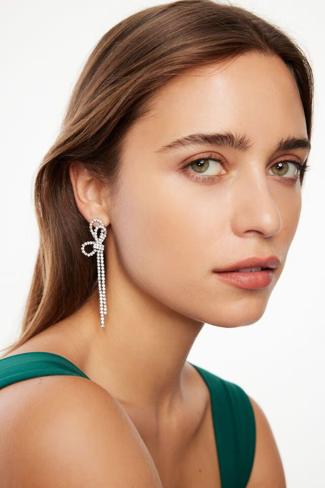 Rhinestone Bow Earrings | Dynamite Clothing