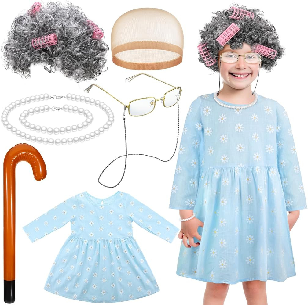 Yaomiao 8 Pcs 100 Days of School Costume for Kids Girls Old Lady Costume Grandma Granny Old Peopl... | Amazon (US)