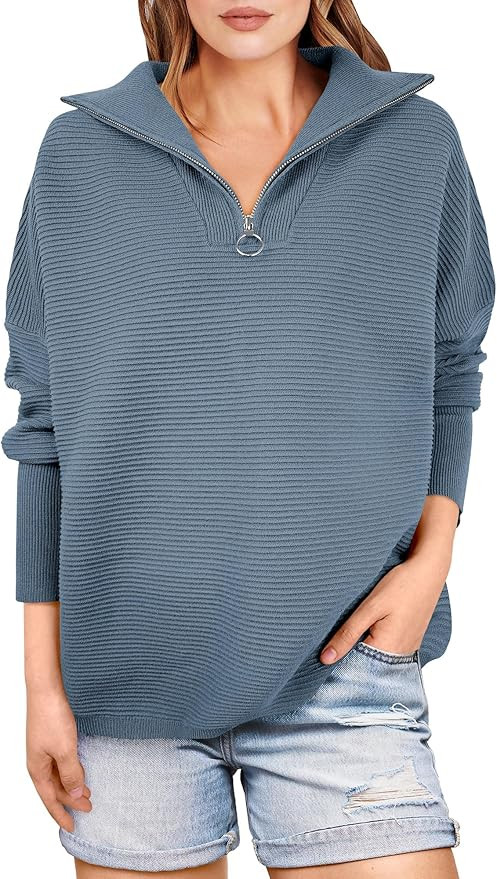 ANRABESS Women Quarter Zip Oversized Casual Loose Rib Knit Cozy Pullover Sweaters Top 2024 Fall F... | Amazon (US)