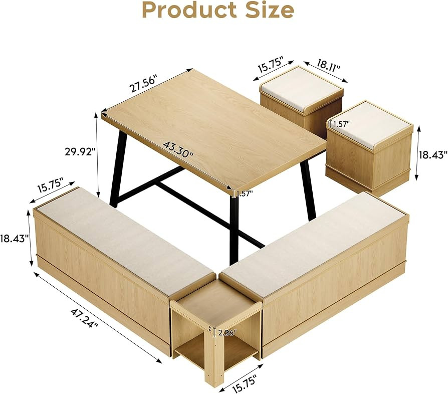 Brafab Corner Dining Table Set, 43 Inch Breakfast Nook Table Set with Bench with Hidden Storage &... | Amazon (US)