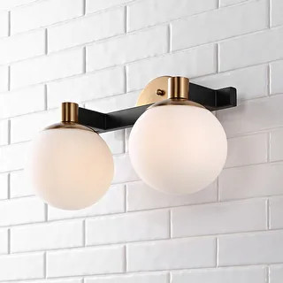 Modernist Metal/Frosted Glass LED Vanity Light, Gold/Black by JONATHAN Y (Black/Brass Gold - 2 Bulb) | Bed Bath & Beyond