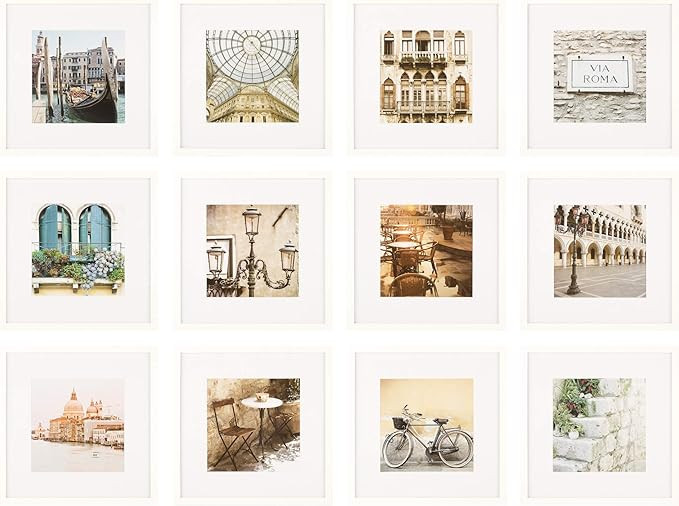 Gallery Perfect Gallery Wall Kit Square Photos with Hanging Template Picture Frame Set, White, 12... | Amazon (US)